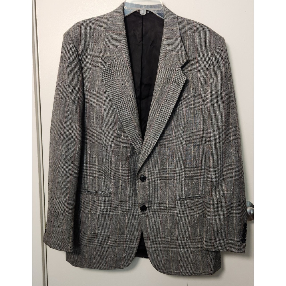 Vtg Cartier Gray Windowpane Single Breasted Men's Blazer Sports Coat Gray 44 46R